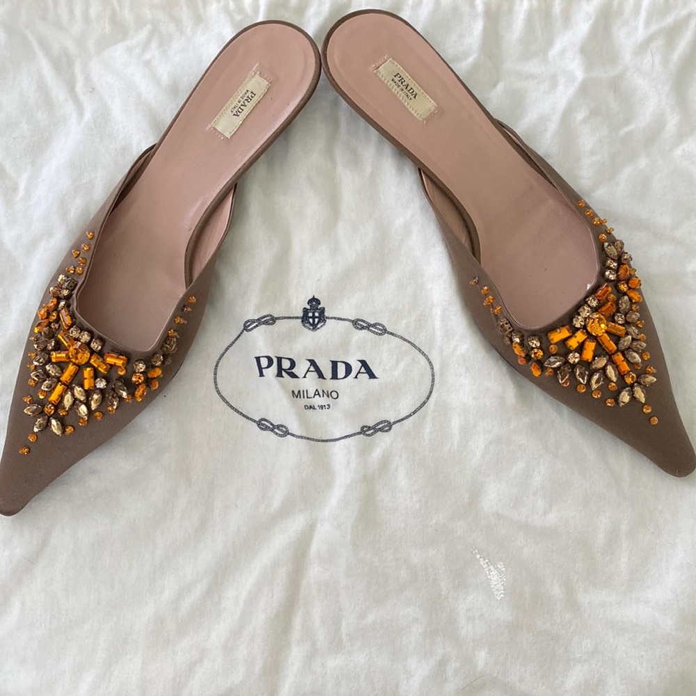 Prada | Crystal Satin Pointed Toe Mules